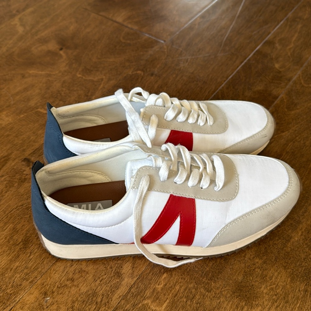 MIA White Sneakers with Red and Blue Accents